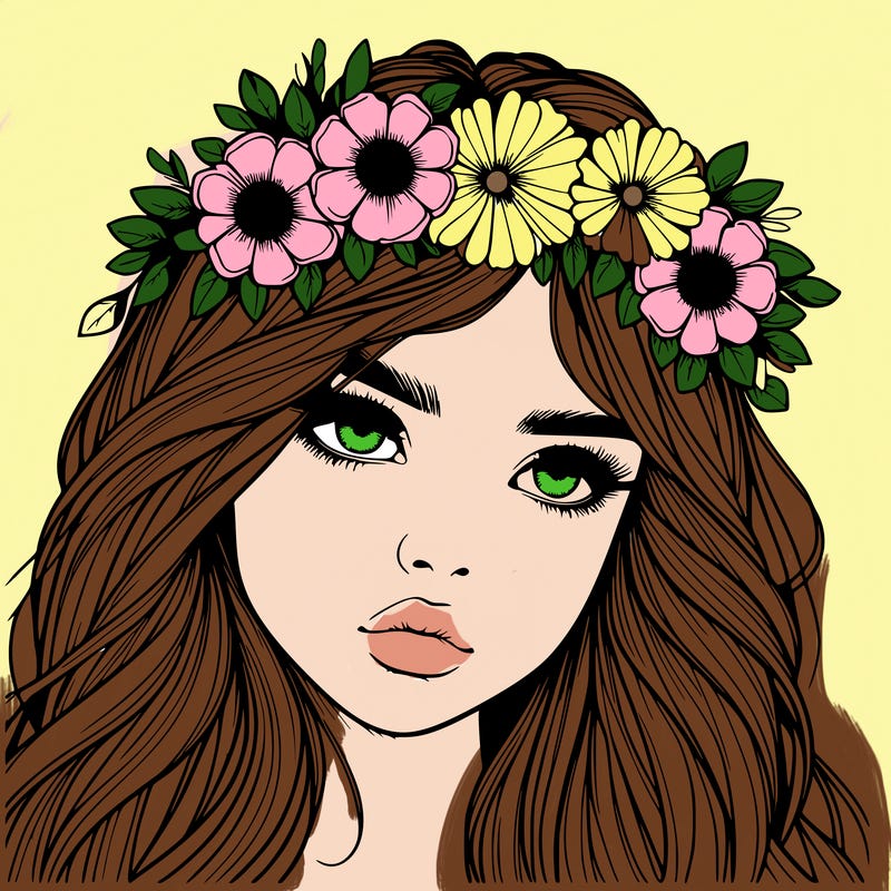 realistic girl with flowers crown