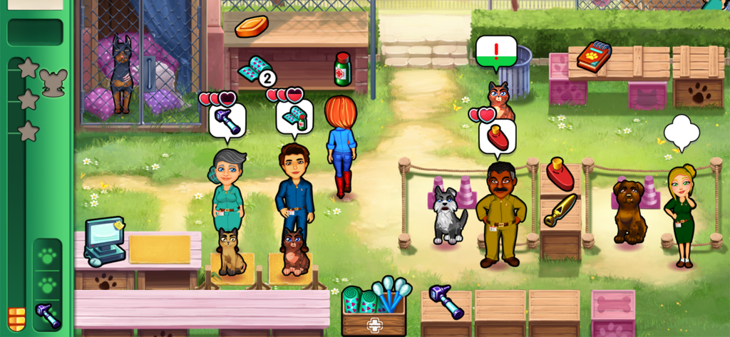 Dr. Cares - Amy's Pet Clinic - Gameplay scene of Dr. Cares Amy's Pet Clinic showing players treating pets in an outdoor veterinary station