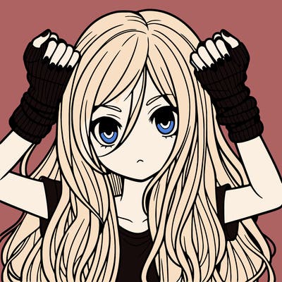 long haired girl with fingerless gloves