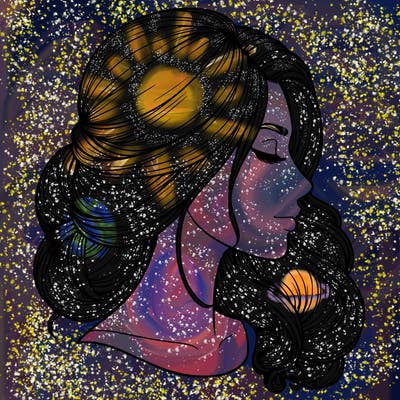 realistic woman's head & hair