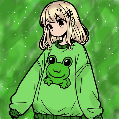 girl wearing frogging sweatshirt