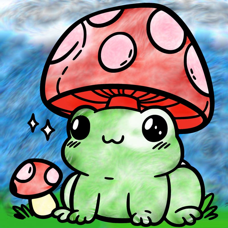 a cute frog with a mushroom hat
