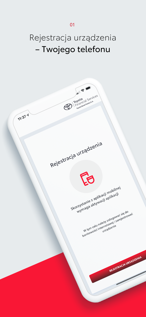 Registrierungsbildschirm des Toyota Bank Mobile-Apps für das Gerät