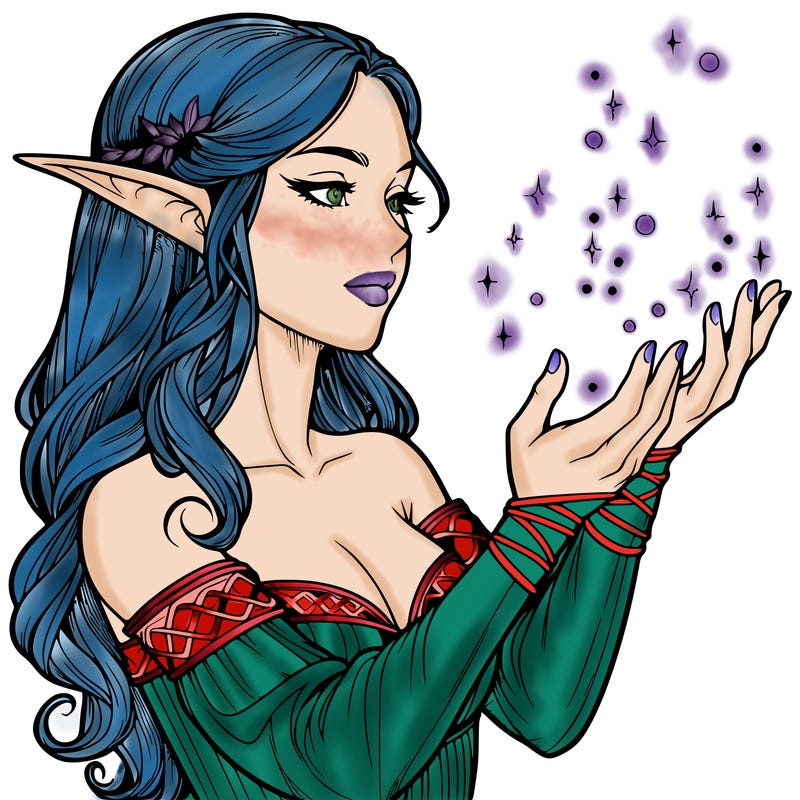 realistic elf girl doing magic