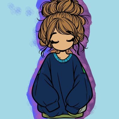 girl with baggy sweatshirt and messy bun