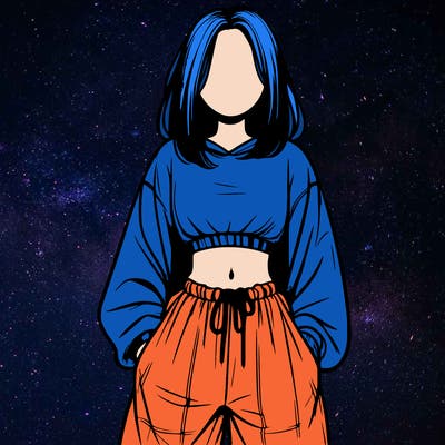 realistic girl faceless with baggy pants and a crop top