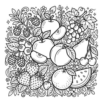Explore a bountiful harvest of delicious fruits with this engaging coloring page designed specifically for kids. From juicy apples to sweet berries, young artists will love bringing this vibrant scene to life with their favorite colors.