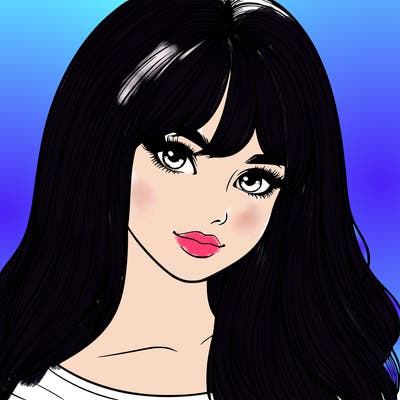 realistic girl with long hair and bangs