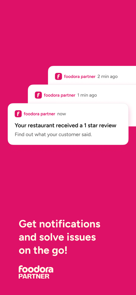foodora partner - Push notifications for restaurant reviews and issues on the foodora partner app