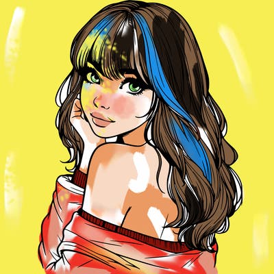 realistic girl with bangs looking over her shoulder