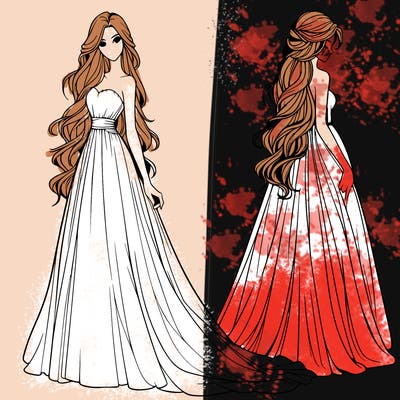 realistic woman with long flowing dress