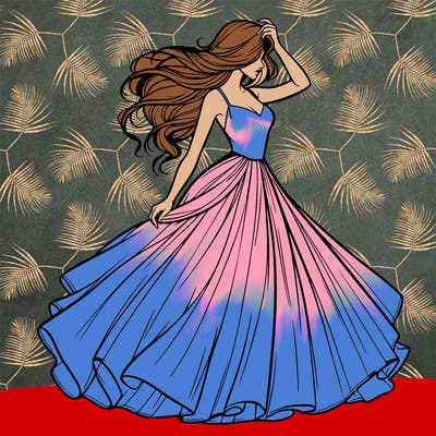 realistic woman with dress flowing in the wind