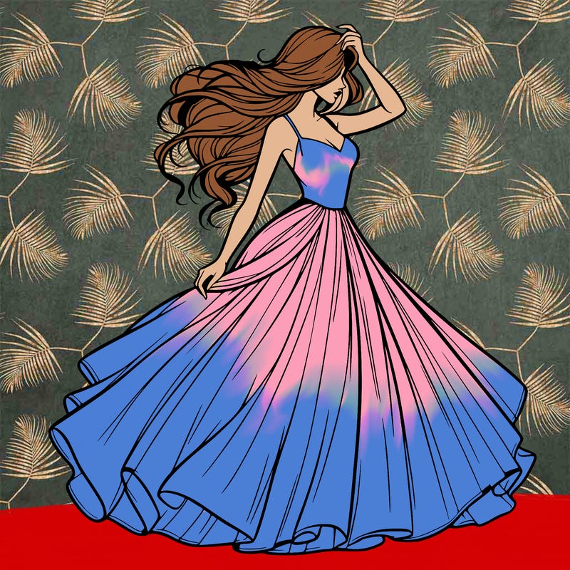 realistic woman with dress flowing in the wind