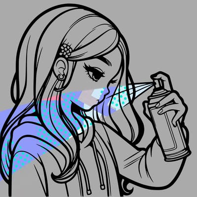 a realistic girl spray painting