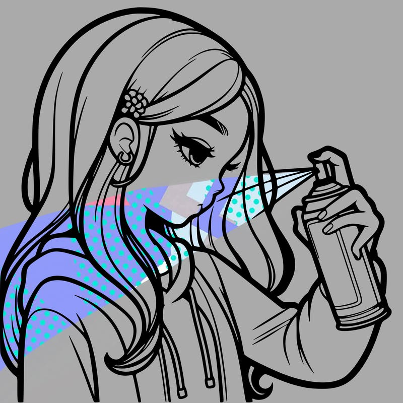 a realistic girl spray painting