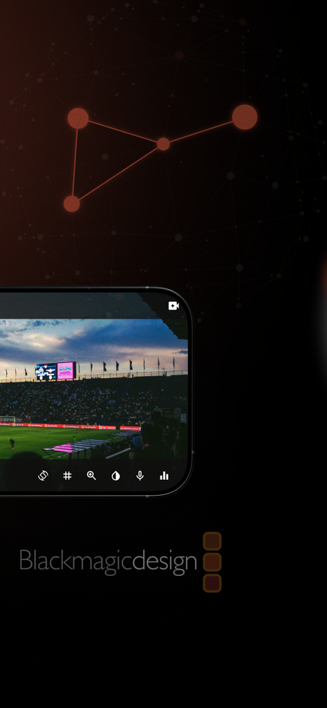 Omnistream Live Video Creator - Omnistream app interface broadcasting live sports from a stadium with Blackmagic Design integration
