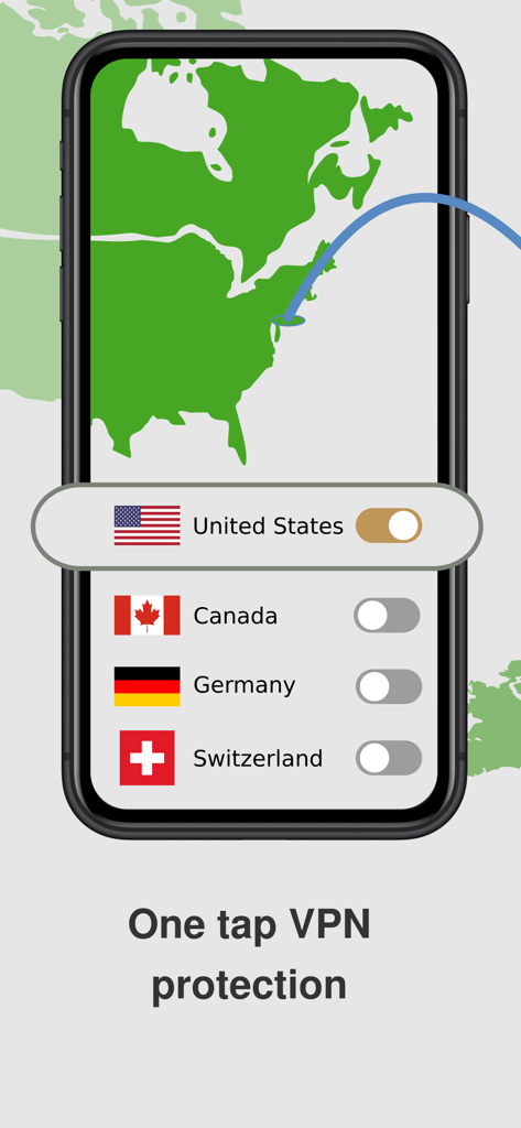 SnowHaze app showing one tap VPN protection with United States server selection on a map