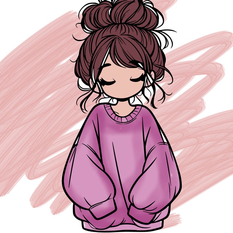 girl with baggy sweatshirt and messy bun