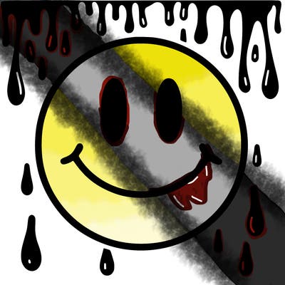 smiley face with drippy black and white background