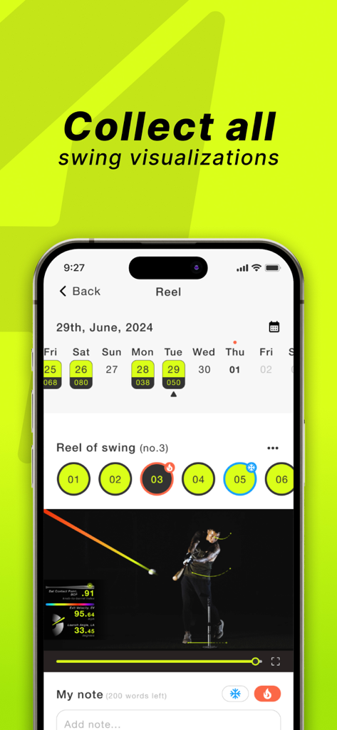 b4-app: AI Batting Partner - Mobile app interface showing baseball swing analytics including exit velocity and launch angle