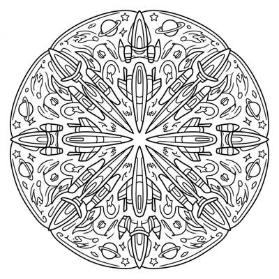 Ignite your child's imagination with this thrilling scout ship mandala coloring page, perfectly designed for young space explorers. Featuring an array of unique spaceships and celestial bodies, it offers a captivating artistic journey.