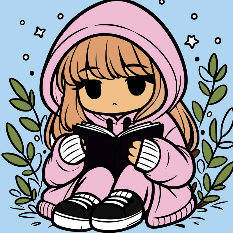 girl in oversized hoodie reading a book