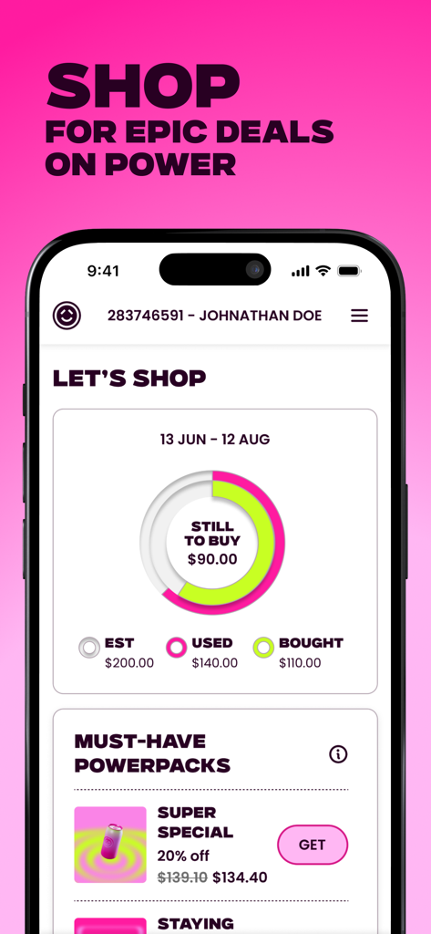 Powershop Lab NZ - Powershop Lab NZ mobile app dashboard showing electricity usage and powerpack deals