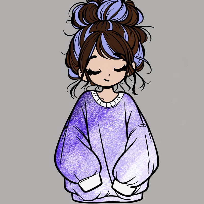 girl with baggy sweatshirt and messy bun
