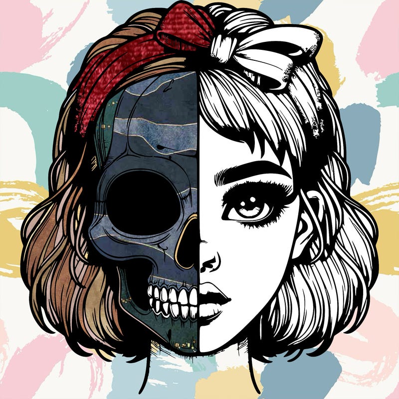 realistic girl with half skull mask