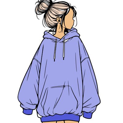 realistic girl with a oversized sweatshirt on and a bun
