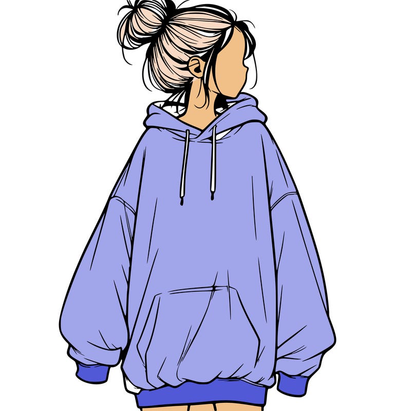 realistic girl with a oversized sweatshirt on and a bun