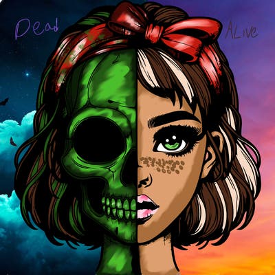 realistic girl with half skull mask