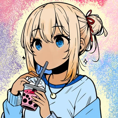 manga character drinking boba