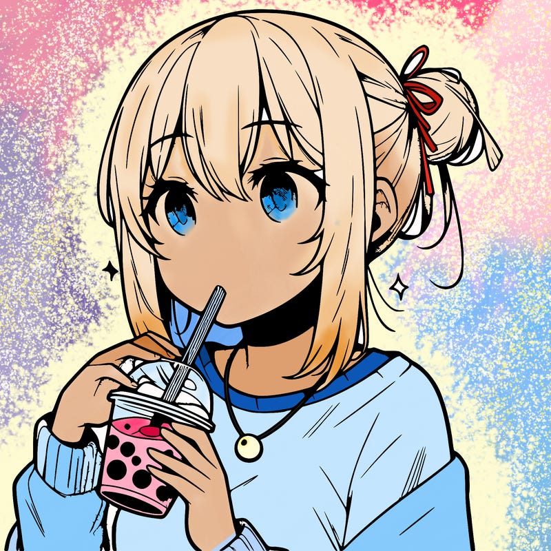 manga character drinking boba