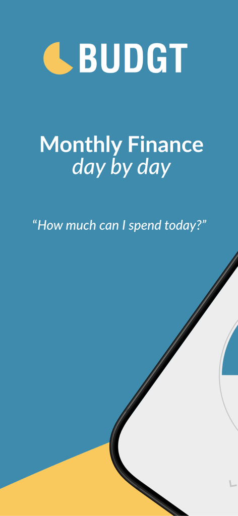 BUDGT app splash screen featuring the logo and slogan Monthly Finance day by day.