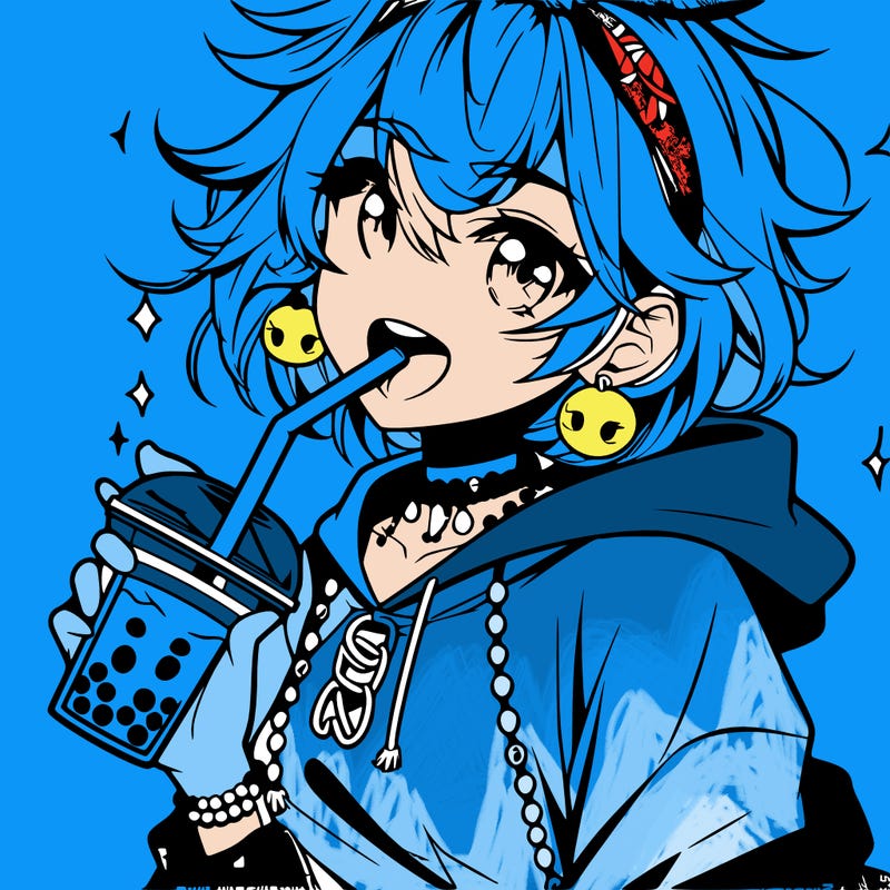 hot baddie anime girl drinking boba and biting the straw