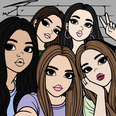 group of teen girls friends y2k up close in a selfie