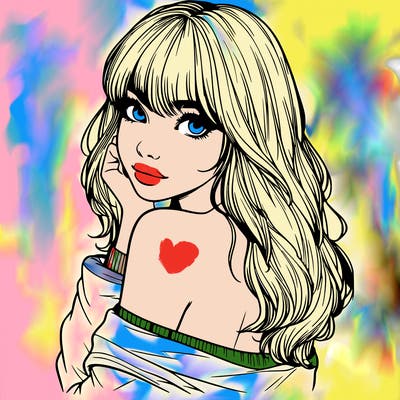 realistic girl with bangs looking over her shoulder