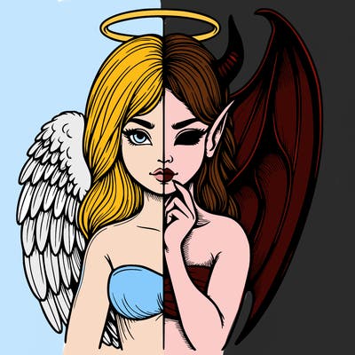 realistic angel half demon