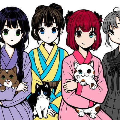 manga girls with cats