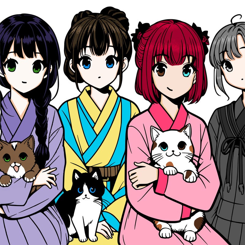 manga girls with cats