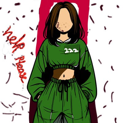 realistic girl faceless with baggy pants and a crop top