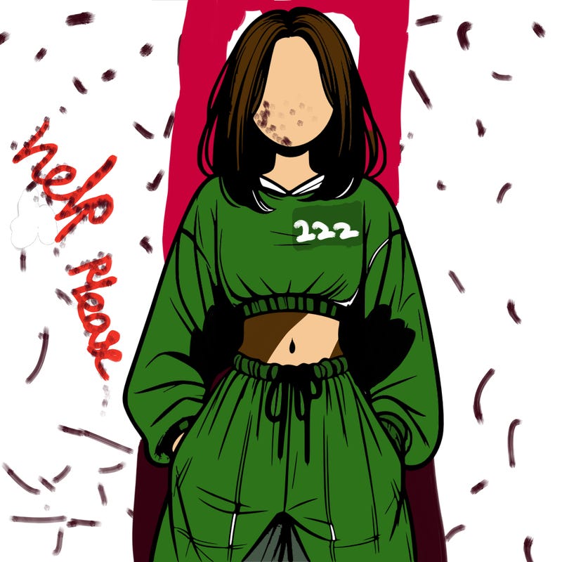 realistic girl faceless with baggy pants and a crop top