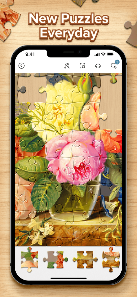 Jigsaw Puzzles: Puzzle Game HD - 매일 새로운 퍼즐 텍스트가 있는 스마트폰에서 플레이되는 화려한 꽃 직소 퍼즐.