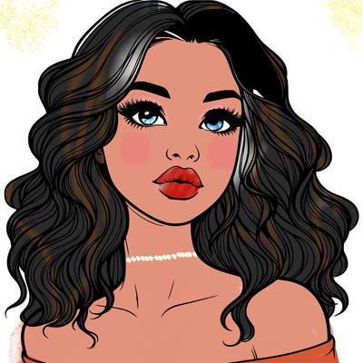 realistic girl with wavy hair and lips