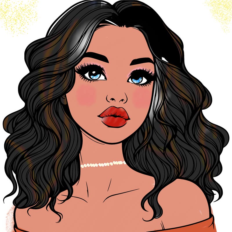 realistic girl with wavy hair and lips