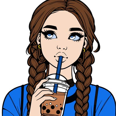 realistic girl with braided hair drinking boba