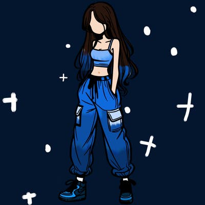 girl in baggy pants crop top and long hair