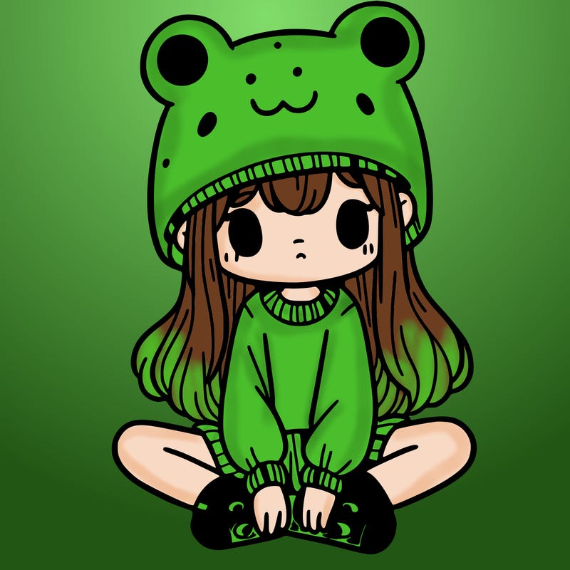 a girl wearing a frog hat and some frog socks