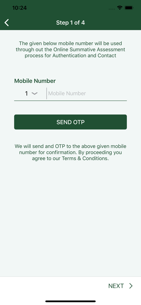MANCOSA Student Comms - Mobile verification screen for MANCOSA Student Comms app requiring a phone number for OTP authentication